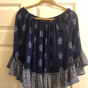 LUCKY BRAND off-shoulder mixed pattern blouse